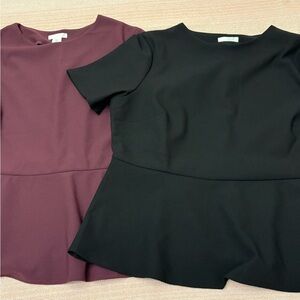 H&M Peplum Blouse XL Black Burgundy Short Sleeve Round Neck Solid LOT